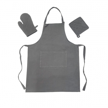 Σετ 3τμχ Ποδιά & Πιάστρα Με Γάντι Βαμβακερά Zoe Dark Grey Melinen 20005239