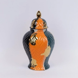 Βάζο Με Καπάκι Κεραμικό Terracotta-Χρυσό-Σκούρο Πράσινο 20,5x36εκ. ESTHETI 752-20425