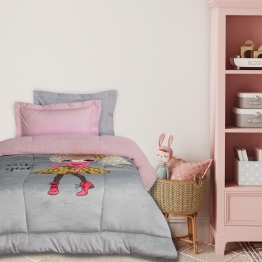 Κουβερτοπάπλωμα Fleece-Sherpa Μονό 160x220εκ. Kid 4971 Grey-Pink Das Kids
