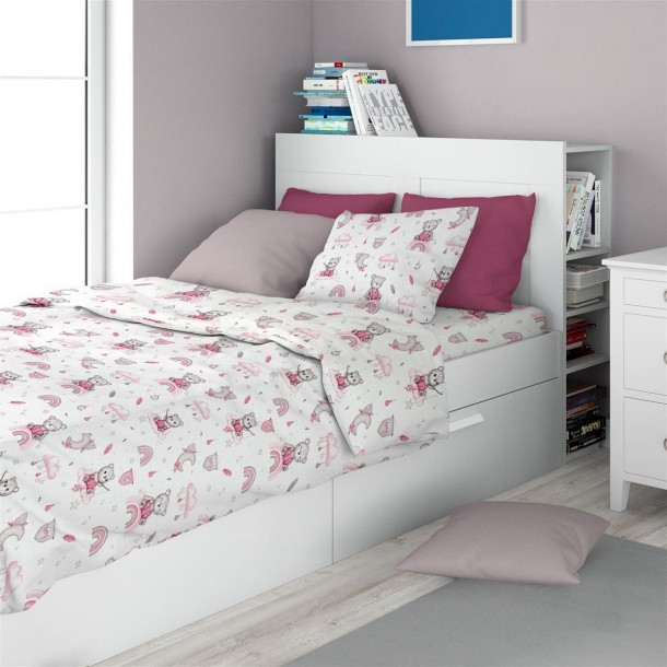 Σετ Σεντόνια 2τμχ Βαμβακερά Μονά 160x240εκ. Cloudy Bear 582 White-Pink Dimcol