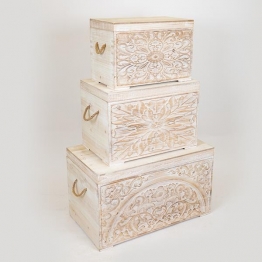 Μπαούλο Σετ 3τμχ Ξύλινο Μπεζ-Λευκό 72x40,5x41εκ.-55,5x33,5x36,5εκ.-47,5x26,5x31εκ. ESTHETI 752-28013