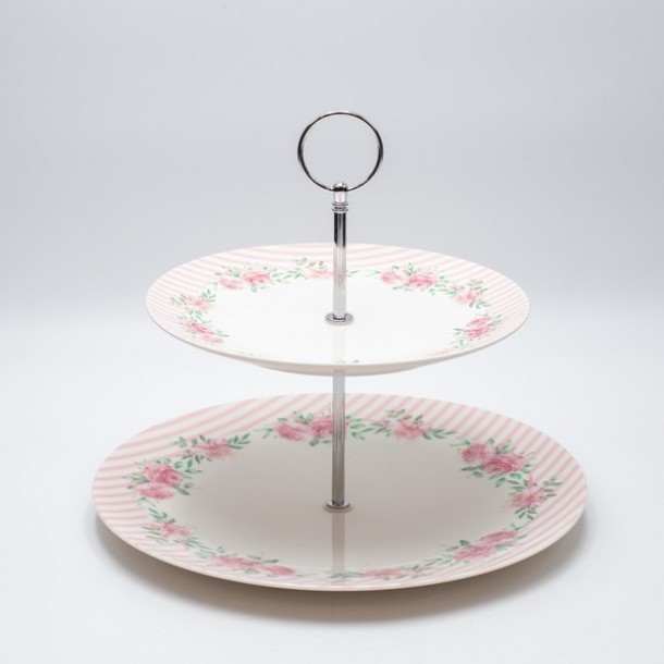 Ορντερβιέρα Πορσελάνης Λευκή-Ροζ Με Ανθάκια 26εκ/20εκ. ESTHETI 820-00005