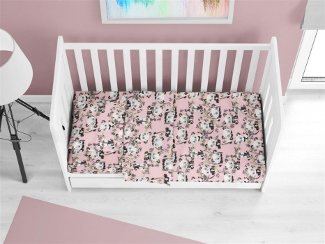 Σετ Σεντόνια Φανελένια Κούνιας 120x160εκ. Panda Bear 97 Pink DimCol