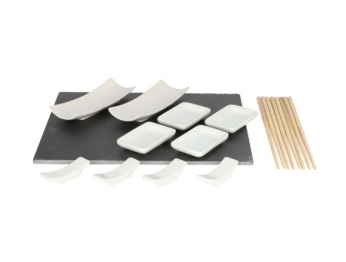 Σετ Σερβιρίσματος 4 Ατόμων Για Sushi 15τμχ Πορσελάνης-Πλάκα-Bamboo 30x24εκ. Stone Homla 163028