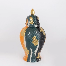 Βάζο Με Καπάκι Κεραμικό Terracotta-Χρυσό-Σκούρο Πράσινο 23x44,5εκ. ESTHETI 752-20339