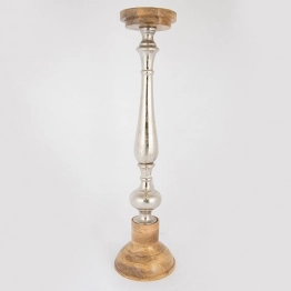 Κηροπήγιο Ξύλινο-Μεταλλικό Ασημί-Natural 17x64εκ. ESTHETI 752-23026