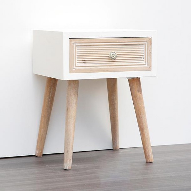 Κομοδίνο Ξύλινο Λευκό-Καφέ 35x30x46,5εκ. ESTHETI 750-35516