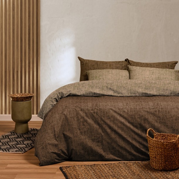 Σετ Σεντόνια Polycotton Υπέρδιπλα Με Λάστιχο 160x200+32εκ. Amar Olive Casual Line Mini Melinen 20004267