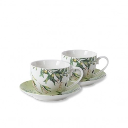 Σετ 2τμχ Φλυτζάνια Τσαγιού Πορσελάνης Λευκό-Πράσινο Με Κλαδιά Ελιάς 230ml ESTHETI 820-00009