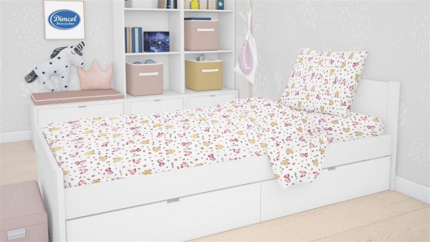 Παπλωματοθήκη Φανελένια Μονή 160x240εκ. Elephant 072 White-Pink DimCol