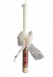 Λαμπάδα Αρωματική Χειροποίητη Με Δαντέλα & Βάση Γυάλινη Με Τριαντάφυλλα Και Πέρλες 2,5x29εκ. 24-780