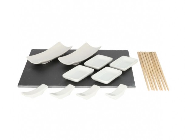 Σετ Σερβιρίσματος 4 Ατόμων Για Sushi 15τμχ Πορσελάνης-Πλάκα-Bamboo 30x24εκ. Stone Homla 163028