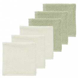Σετ 6τμχ Λαβέτα Βαμβακερή 30x30εκ. Popcorn Natural/Soft Olive Meyco MEY-167.205.CM.02.M6