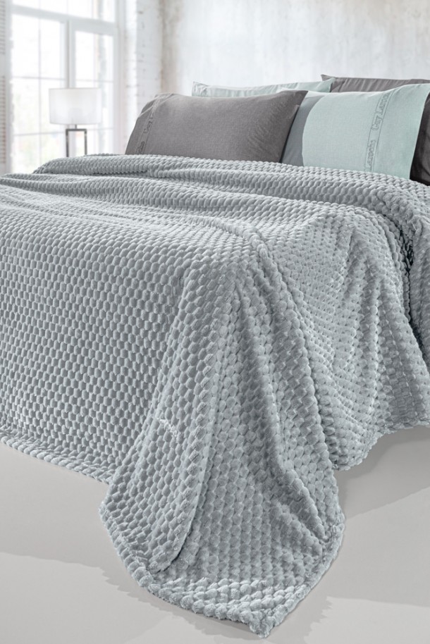 Σετ 2τμχ Κουβέρτα Μονή Velour Fleece 160x240εκ. Με Διακοσμητική Μαξιλαροθήκη Smoothie Silver Guy Laroche