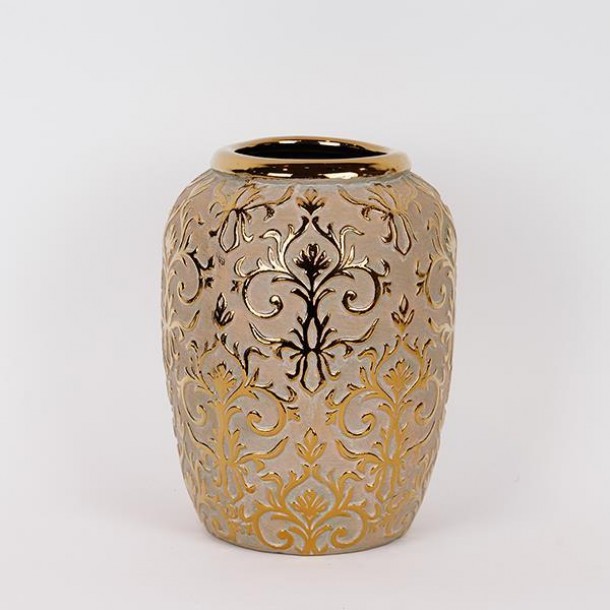 Βάζο Κεραμικό Μπεζ-Χρυσό 19,5x19,5x25,5εκ. ESTHETI 819-00138