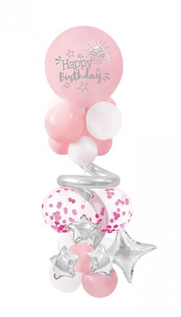 Σετ Μπαλόνια 27τμχ Happy Birthday Ροζ-Λευκό-Ασημί 2437452