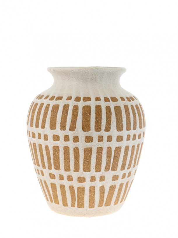 Βάζο Με Γραμμές Καφέ-Μπεζ 20x35,5εκ. Zen Collection 24.21.50178