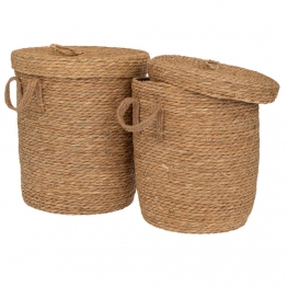 Καλάθι Σετ 2τμχ Ψάθινο Με Καπάκι Natural 38x47εκ.-35x40εκ. iliadis 90091
