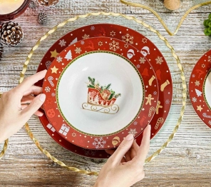 Χριστουγεννιάτικο Σερβίτσιο Φαγητού Σετ 18τμχ Πορσελάνης Κόκκινο Kalven Homla 2188727374