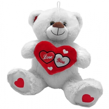 Αρκουδάκι Λούτρινο Λευκό Με Καρδιά 30εκ. ToyMarkt 79-529