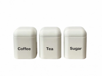 Βάζο Κουζίνας Σετ 3τμχ Coffee-Sugar-Tea Μεταλλικό 11,5εκ. Habit Ivory Cryspo Trio 18.002.03