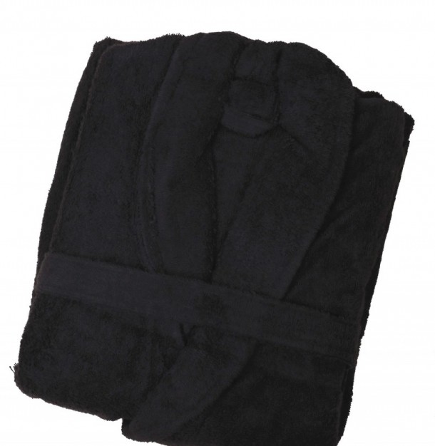 Μπουρνούζι Ενηλίκων Με Γιακά Βαμβακερό Extra Large Daily Black Sb home
