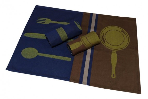 Σετ Ποτηρόπανα 3τμχ Πικέ 50x70εκ. Kitchen Cutlery Brown-Dark Blue