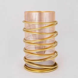 Κηροπήγιο Μεταλλικό-Γυάλινο Χρυσό-Μελί 13,5x22,5εκ. ESTHETI 752-24047