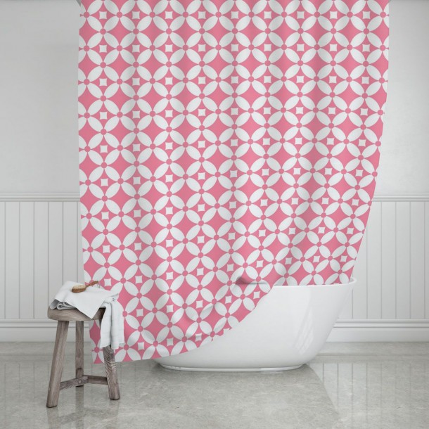 Κουρτίνα Μπάνιου Αδιάβροχη Polyester Λευκή-Ροζ Flower Life Estia 180x200εκ. 02-11802