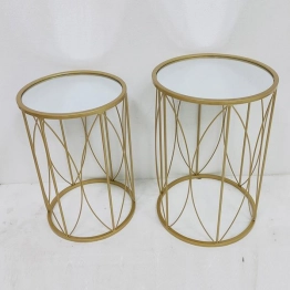 Τραπεζάκι Βοηθητικό Σετ 2τμχ Μεταλλικό Με Γυαλί Χρυσό 38x55,5εκ.-33x50,5εκ. ESTHETI 750-39541