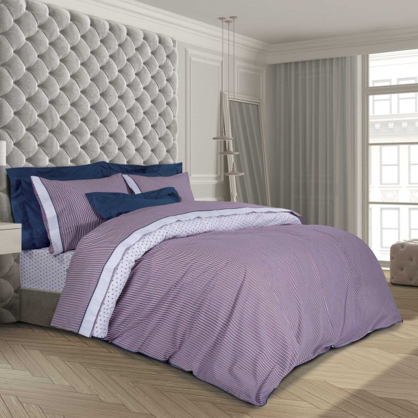 Σετ Παπλωματοθήκη Polycotton King 240x260εκ. Essential 2172 Κόκκινο-Λευκό-Μπλε Greenwich Polo Club