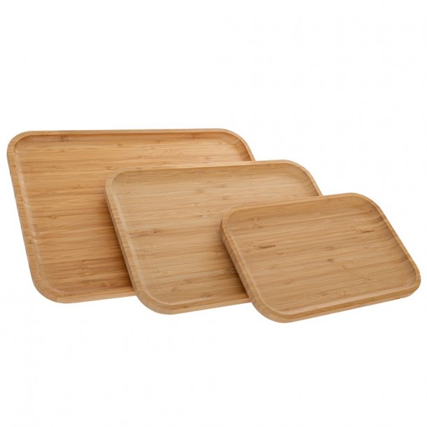 Δίσκος Σερβιρίσματος Σετ 3τμχ Bamboo Καφέ 30x20εκ./36x24εκ./40x30εκ. iliadis 90240