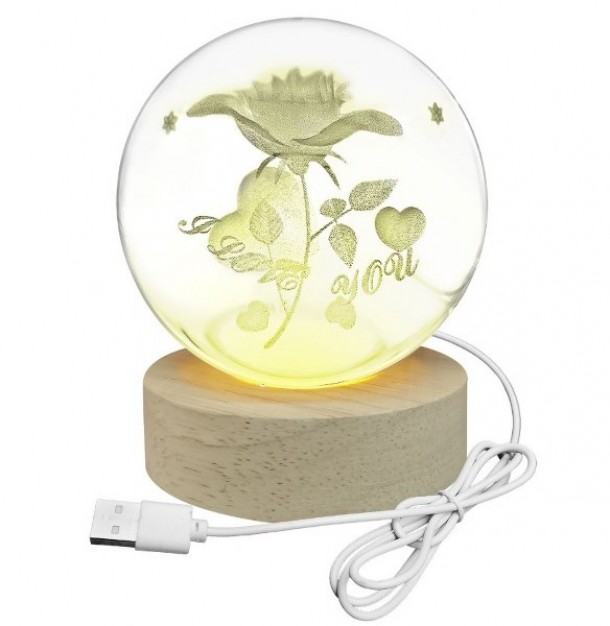 Μπάλα Γυάλινη I Love you Με Βάση 6 Led-8εκ. Homie 22-3093