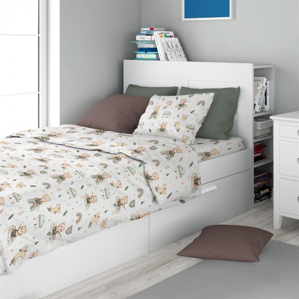 Σετ Σεντόνια 3τμχ Βαμβακερά Μονά 160x240εκ. Cloudy Bear 581 White-Olive Dimcol