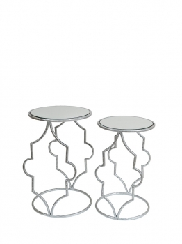 Τραπεζάκι Σετ 2τμχ Μεταλλικό Ασημί Με Τζάμι Καθρέπτη 36x56εκ.-32x51εκ. Zen Collection 25.54.52046