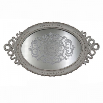 Δίσκος Polyresin Με Καθρέπτη Αντικέ Λευκό 39,5x23,5x3,5εκ. ESTHETI 752-16068