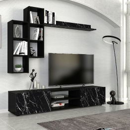 Σύνθεση τηλεόρασης Duana Megapap χρώμα μαύρο εφέ μαρμάρου - μαύρο 180x38x35,7εκ.