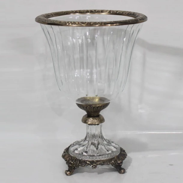 Διακοσμητικό Μπωλ Με Πόδι Γυάλινο-Μεταλλικό Αντικέ Χρυσό-Διάφανο 19x19x27εκ. ESTHETI 819-00417