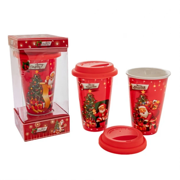 Χριστουγεννιάτικη Κούπα Κεραμική Με Καπάκι Σε Κουτί Δώρου 10x10x20,5εκ. iliadis 88762