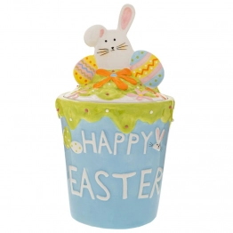 Πασχαλινή Μπισκοτιέρα Κεραμική Μπλε Με Λαγό 18x18x32εκ. iliadis 89261