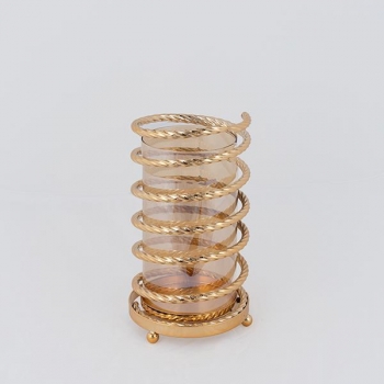 Κηροπήγιο Μεταλλικό-Γυάλινο Χρυσό-Μελί 15x27εκ. ESTHETI 752-24097