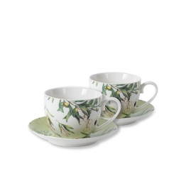Σετ 2τμχ Φλυτζάνια Τσαγιού Πορσελάνης Λευκό-Πράσινο Με Κλαδιά Ελιάς 230ml ESTHETI 820-00009