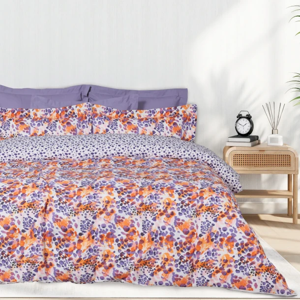 Σετ Σεντόνια Polycotton Μονά Με Λάστιχο 120x200+35εκ. Casual 5430 Πορτοκαλί-Μωβ Das Home