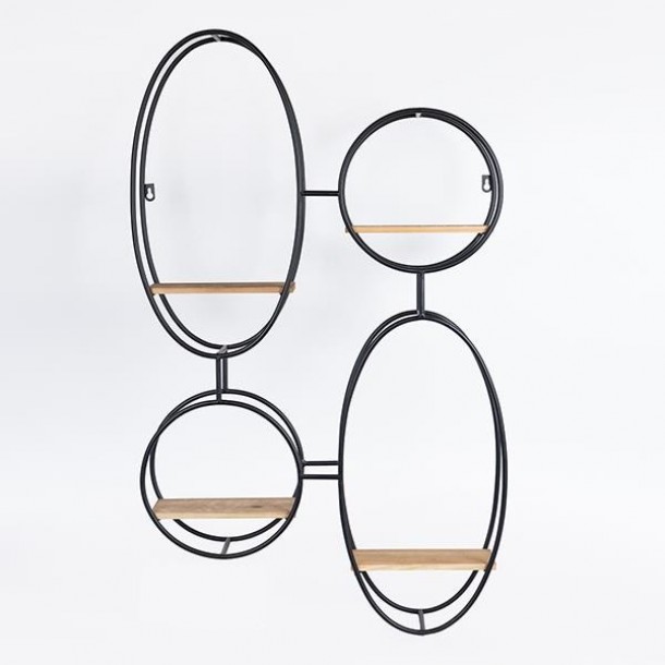 Ραφιέρα Τοίχου Μεταλλική-Ξύλινη Μαύρη-Natural 56,5x12x92εκ. ESTHETI 750-31527