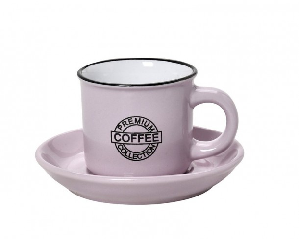 Φλυτζάνι Με Πιατάκι Espresso Stoneware 90ml Ροζ Coffee ESPIEL HUN305K12