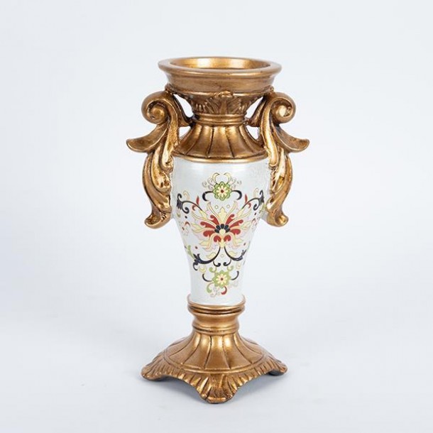 Κηροπήγιο Πορσελάνης-Polyresin Λευκό-Χρυσό 15x9,5x24,5εκ. ESTHETI 752-21017