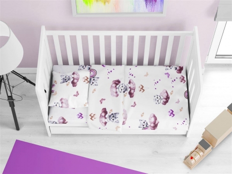 Σετ Σεντόνια 3τμχ Μπεμπέ Βαμβακερά Κούνιας 120x160εκ. Kitten 561 Mauve DimCol