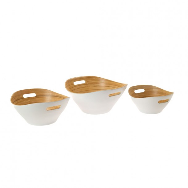 Μπωλ Σερβιρίσματος Σετ 3τμχ Bamboo Λευκό-Natural 35x30x16εκ.-30x25x13εκ.-25x21x12εκ. iliadis 85244