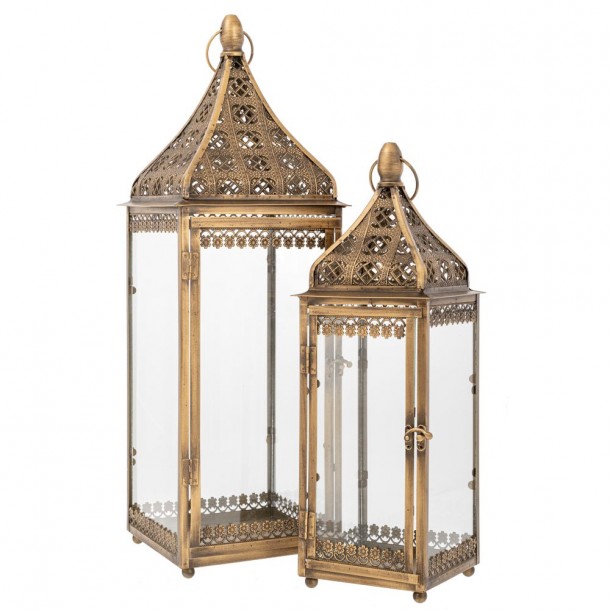Φανάρι Σετ 2τμχ Vintage Μεταλλικό Χρυσό 21,5x21,5x64,5εκ.-16,5x16,5x49εκ. iliadis 89549