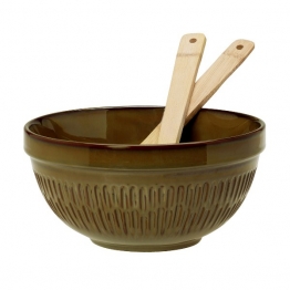 Σαλατιέρα Stoneware Με Σετ Κουτάλες Bamboo 23x13εκ. Cottage Dark CRYSPO TRIO 37.070.90